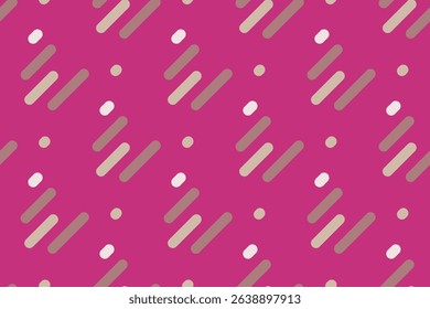 Dynamic abstract geometric pattern.  Vibrant pink backdrop features diagonal, rounded rectangles in beige and brown, interspersed with small white and pink circles.