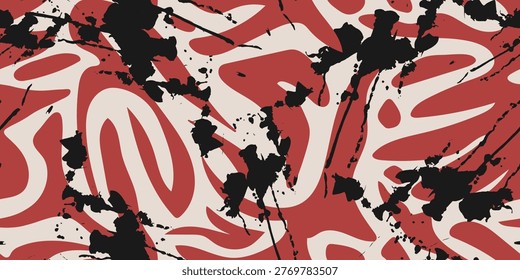 Dynamic abstract geometric seamless pattern with Marsala and Grenadine circles. Linear grid background for corporate identity, future book cover, blood red flyer, and modern branding elements.
