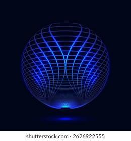 Dynamic abstract glowing blue grid forming a spherical shape against a dark contrasting background, emphasizing futuristic and technological themes. Vector illustration