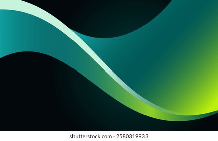 Dynamic abstract gradient with flowing green and blue waves gracefully blending into a dark textured background, perfect for striking presentations, stylish backdrops, and modern creative designs.