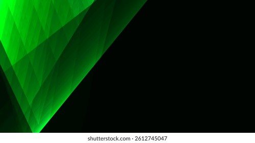 Dynamic Abstract: Green Geometric Shapes on Black Backdrop, Modern Minimalist Background, Energy Flow, Visual Effect, Graphic, Design Element, Wallpaper