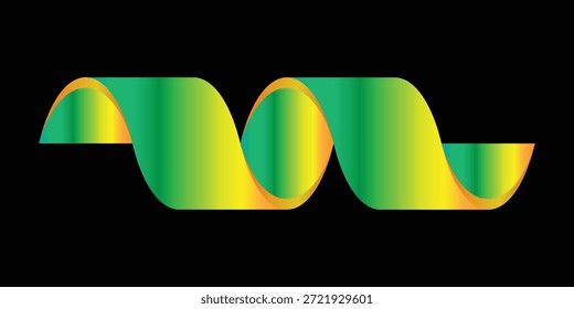 Onda de cinta de degradado amarillo verde Abstractas dinámico. Elemento de diseño fluido moderno sobre fondo negro.