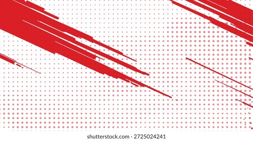 Fondo grunge abstracto dinámico con pinceladas rojas vibrantes y sutiles patrones de puntos semitonos, ideal para proyectos de Diseño gráfico contemporáneos, Anuncios o fondos artísticos