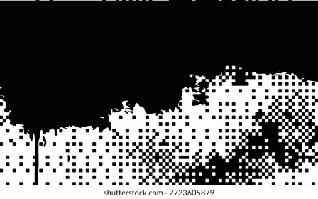 Dynamic abstract grunge texture in stark black and white with pixelated patterns, ideal for contemporary digital art and edgy website backgrounds