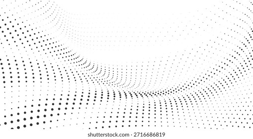 Composición de onda punteada de semitono abstracto dinámico con movimiento curvo profundo que forma una textura de fondo moderna y elegante para obras de arte digitales, diseños creativos y proyectos de marca Ilustración vectorial