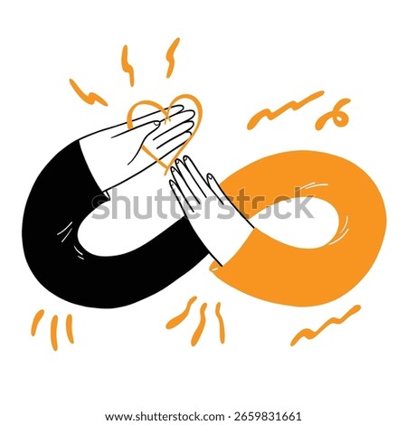 A dynamic and abstract hand-drawn illustration of the infinity symbol. The symbol appears to be vibrating or emitting energy, representing concepts like endless possibilities
