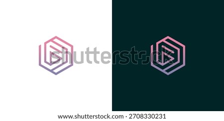 Dynamic abstract hexagonal logo design with a modern gradient play button icon, symbolizing creativity, media, and digital innovation for engaging brand identity and contemporary visual concepts