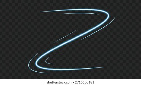 A dynamic abstract illustration features glowing blue light trails on a transparent checkered background, suggesting motion and energy.