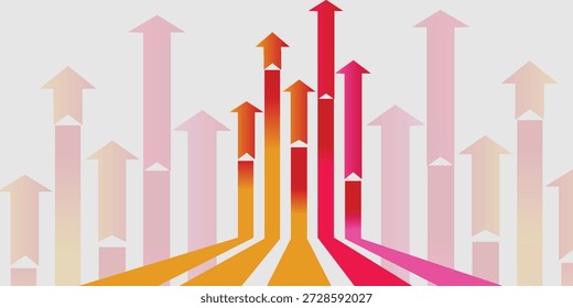 A dynamic abstract illustration featuring numerous colorful arrows pointing upwards, symbolizing growth, progress, and success in a vibrant visual representation.
