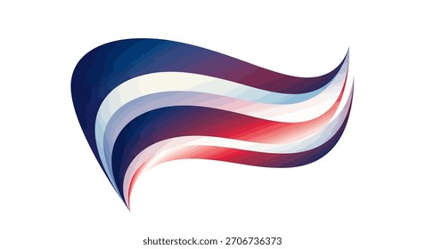 A dynamic abstract illustration featuring waving ribbons in the colors of the American flag. Symbolizes patriotism, freedom, and national identity with a clean modern aesthetic, ideal for design