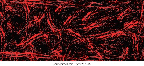 A dynamic abstract image featuring vibrant red streaks and textures on a solid black background, creating a visually striking contrast of colors and patterns.