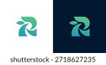 Dynamic abstract letter R logo with flowing organic shapes and a vibrant blue-green gradient, representing natural growth and fresh modern branding