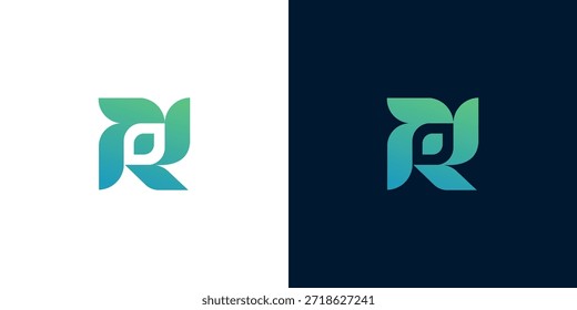 Logotipo dinámico de la letra R abstracta con Formas orgánicas fluidas y un gradiente azul-verde vibrante, que representa el crecimiento natural y la marca moderna fresca