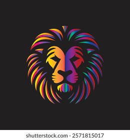 A dynamic abstract lion head featuring a vibrant rainbow color palette, blending creativity and bold artistry with a striking modern flair.
