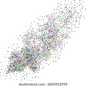 Dynamic abstract liquid flow of colorful particles, rainbow colored circular glitters background. Abstract particles flowing wavy, colorful dotted smoke.