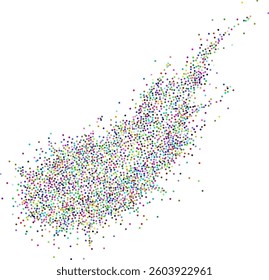 Dynamic abstract liquid flow of colorful particles, rainbow colored circular glitters background. Abstract particles flowing wavy, colorful dotted smoke.