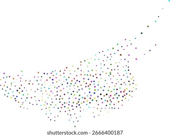 Dynamic abstract liquid flow of colorful particles, rainbow colored circular glitters background. Abstract particles flowing wavy, colorful dotted smoke.