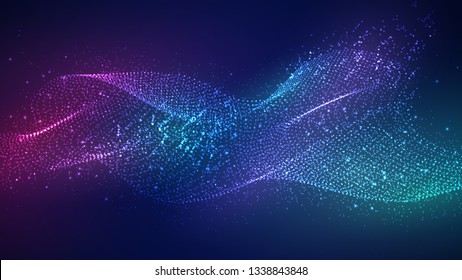 Dynamic abstract liquid flow particles background. Shining abstract particle flow background. Futuristic background with dots combination. Eps10 Vector background.