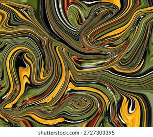 Ondas líquidas abstratas dinâmicas com fluxo de mármore verde e amarelo, fundo de movimento fluido ideal para arte abstrata, textura, design de movimento, visuais criativos.