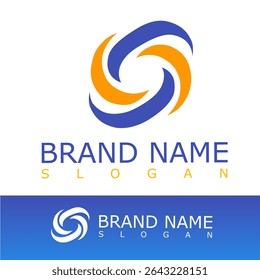 Dynamic and abstract logo featuring blue and orange swirling shapes forming a circular motion. Ideal for tech, energy, consulting, or creative industries
