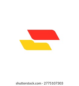 Dynamic abstract logo mark featuring interlocking red and yellow curved shapes on a clean white background. Ideal for branding, tech, or corporate identity projects.