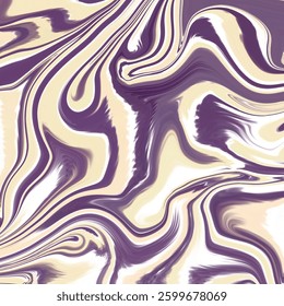 A dynamic abstract marble design featuring deep purple and cream tones with fluid swirls.