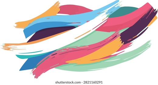 Dynamic abstract painting featuring bold, colorful brush strokes on a clean white background.