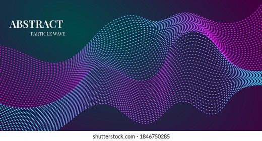 dynamic abstract particle wave background with purple and blue gradient colors. Vector illustration