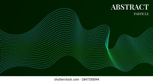 dynamic abstract particle wave background  with blue and green gradient colors. Vector illustration