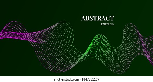 dynamic abstract particle wave background  with purple and green gradient colors. Vector illustration