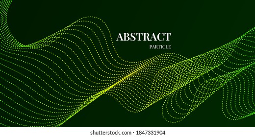 dynamic abstract particle wave background  with green and yellow gradient colors. Vector illustration