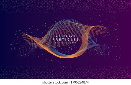 Dynamic abstract particles background with purple overlap layers. Texture with glitters dots element decoration.