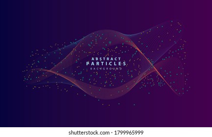 Dynamic abstract particles background with purple overlap layers. Texture with glitters dots element decoration.