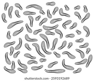 Dynamic abstract pattern with black elliptical contour shapes on a white background. Modern optical illusion style, perfect for digital backgrounds, textiles, and minimalist designs