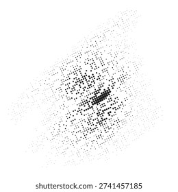 A dynamic abstract pattern composed of numerous small dots, creating a textured effect with a denser, darker area at its core.