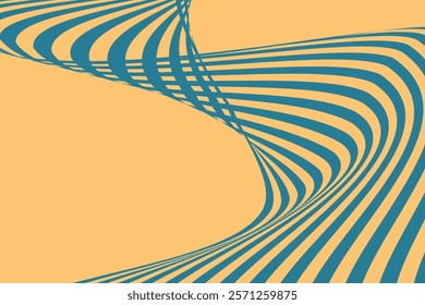 A dynamic abstract pattern featuring blue stripes twisting and curving against a yellow background, creating a mesmerizing visual effect and modern impression