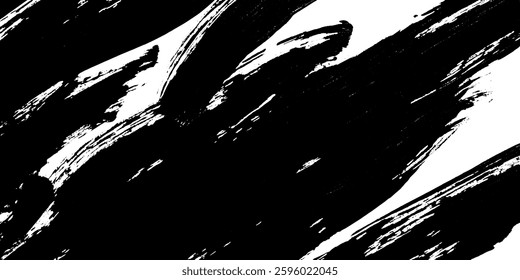 A dynamic abstract pattern featuring bold black brush strokes on a white background, creating a striking contrast and energetic feel.