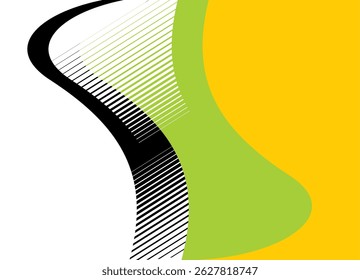 Dynamic abstract pattern featuring flowing striped shapes in yellow, green, and black. Energetic sports-style vector background ideal for posters, advertising, and announcements. Modern and eye-catchi