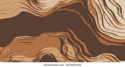 Dynamic abstract pattern with flowing, curved lines in warm earthy tones of brown, beige, and cream, creating a smooth, layered texture.
