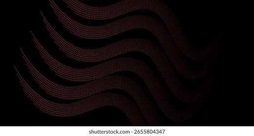 Padrão abstrato dinâmico com ondas vermelhas pontilhadas em um fundo preto
