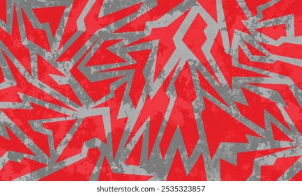 Dynamic abstract pattern with sharp, angular shapes in vibrant red and grey tones, creating an energetic and bold composition. Perfect for modern design backdrops, posters, or digital banners.