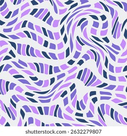 a dynamic, abstract pattern of wavy, free flowing shapes in shades of purple and dark blue against a light grey background. 
