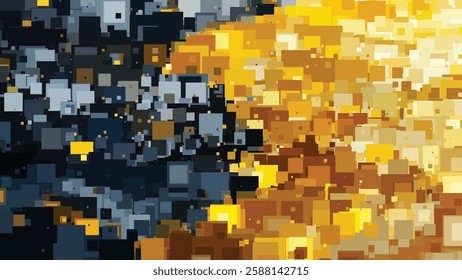 Dynamic Abstract Pixelated Background in Contrasting Blue and Yellow Tones