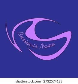 Design de logotipo roxo abstrato dinâmico com um espaço reservado 'Nome Comercial', ideal para marcas modernas, identidade corporativa, startups e empresas inovadoras que procuram uma identidade visual elegante.