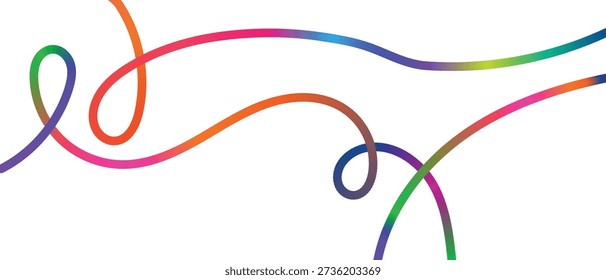 Dynamic abstract rainbow colored lines on transparent background, modern colorful fluid ribbons, vibrant smooth gradient art for design element or banner