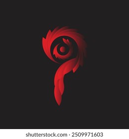  a dynamic, abstract red spiral design on a black background, resembling a stylized question mark or a swirling vortex. A modern and unique Number 9 logo design