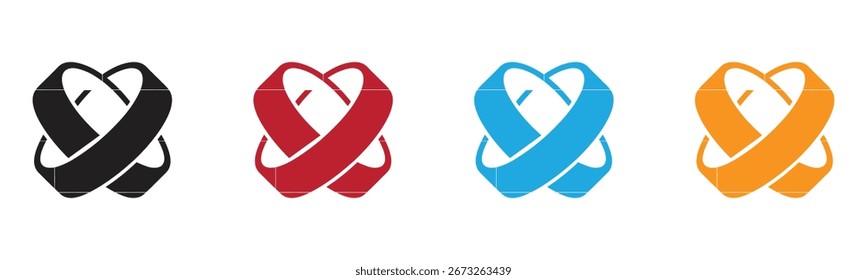 Fitas abstratas dinâmicas em várias cores criam um design moderno e visualmente atraente. Ideal para logotipos, marcas e projetos criativos. Perfeito para transmitir conexão, trabalho em equipe e unidade em um