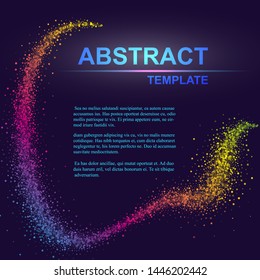 Dynamic abstract scattering particles background made of colored neon specks. Vector illustration.