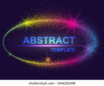 Dynamic abstract scattering particles background made of colored neon specks. Vector illustration.