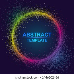 Dynamic abstract scattering particles background made of colored neon specks. Vector illustration.